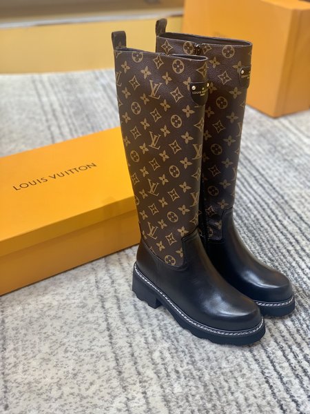 Louis Vuitton Grained calfskin embossed LV Logo Monogram women s boots