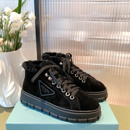 Prada Platform Fur Wool Sneakers