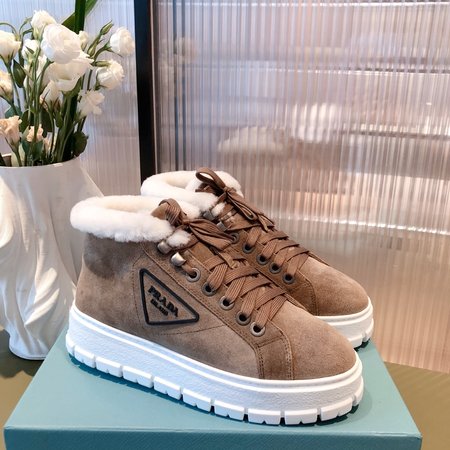 Prada Platform Fur Wool Sneakers