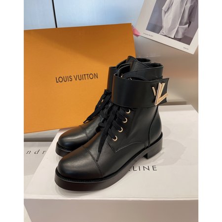 Louis Vuitton LV buckle leather lace-up boots