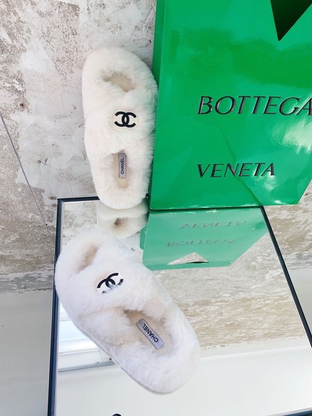 Chanel Faux Fur Cross Slippers