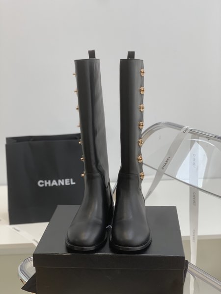 Chanel CC buckle leather high boots