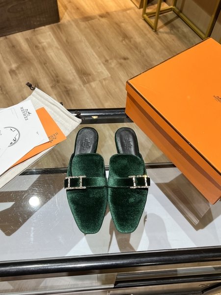 Hermes velvet slippers