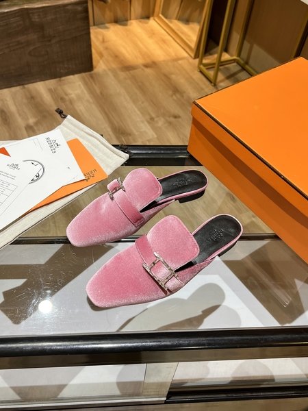 Hermes velvet slippers