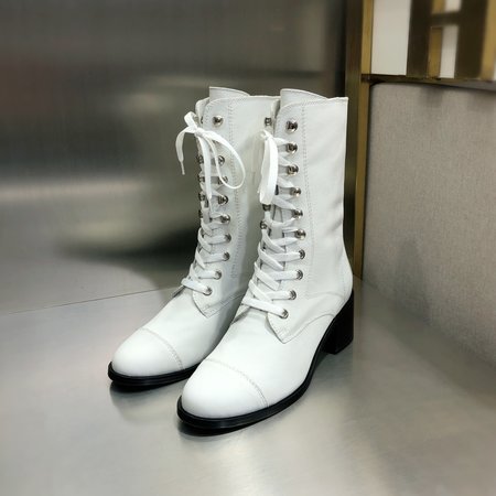 Chanel chunky heel leather ankle boots