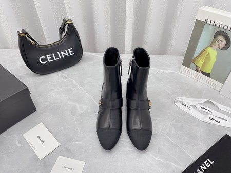 Chanel Strap buckle ankle boots sheepskin material 5CM high heel