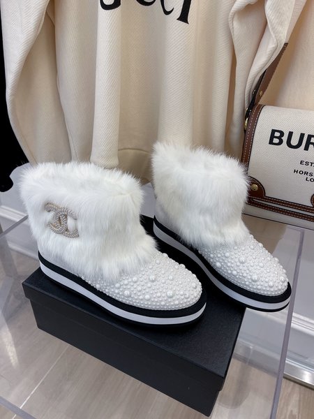 Chanel rabbit fur snow boots