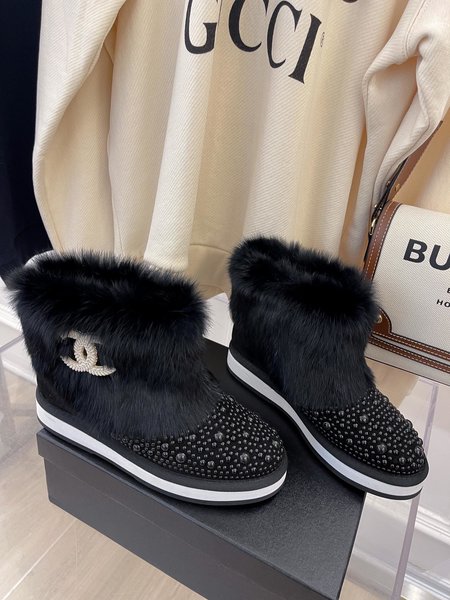 Chanel rabbit fur snow boots