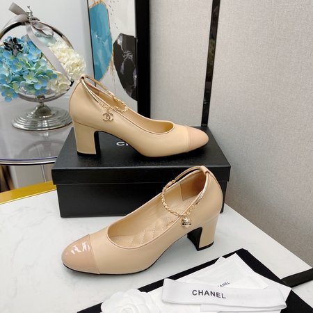 Chanel women s round toe chain shoes