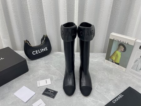 Chanel embroidered lettering high boots