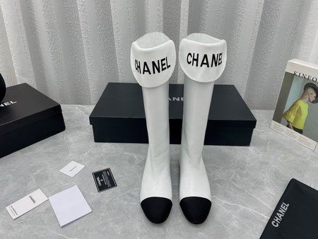 Chanel embroidered lettering high boots