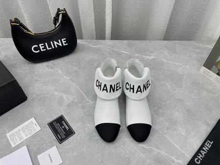 Chanel Embroidered letter zip ankle boots in sheepskin