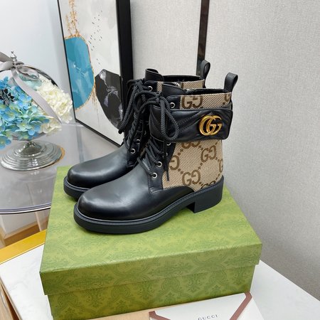 Gucci GG buckle ankle boots in patchwork leather