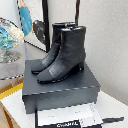 Chanel wool lined square toe ankle boots