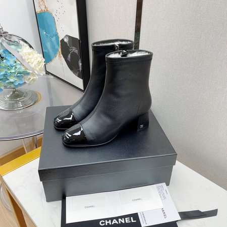 Chanel wool lined square toe ankle boots