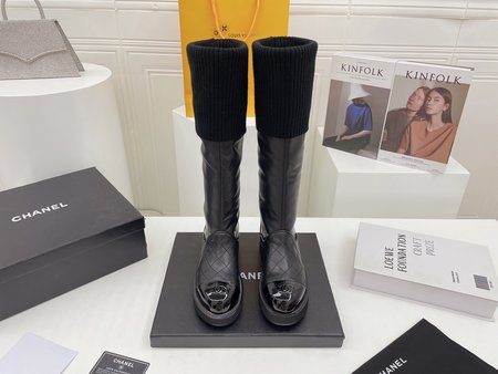 Chanel paneled high boots