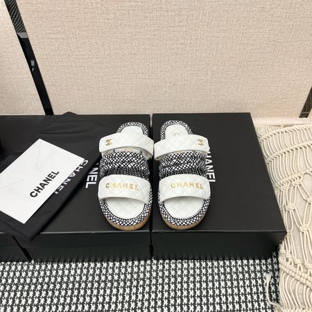 Chanel Straw Rope Velcro Slippers