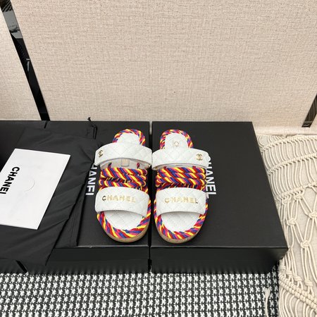 Chanel Straw Rope Velcro Slippers