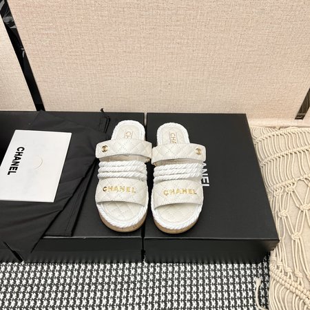 Chanel Straw Rope Velcro Slippers