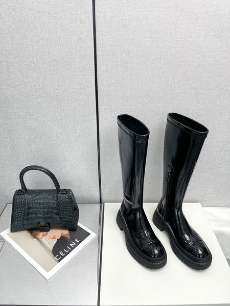 Chanel patent leather straight boots