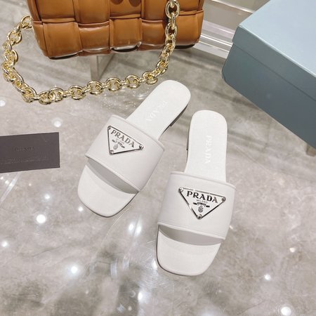 Prada Sheepskin Triangle Slippers