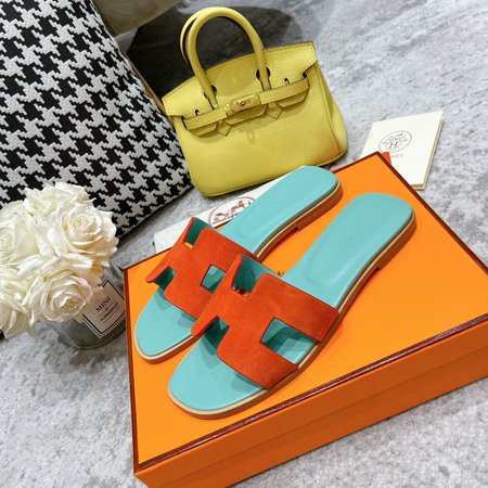 Hermes Suede Macaron H Slippers