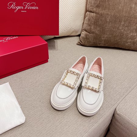 Roger Viver White Patent Leather Loafers