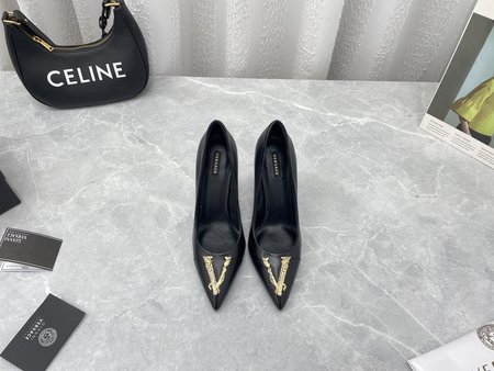 Versace Pointed toe V-shaped buckle high-heeled women s shoes