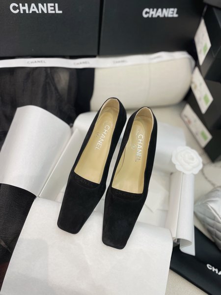 Chanel Mid-Antique Suede Square Toe Pumps