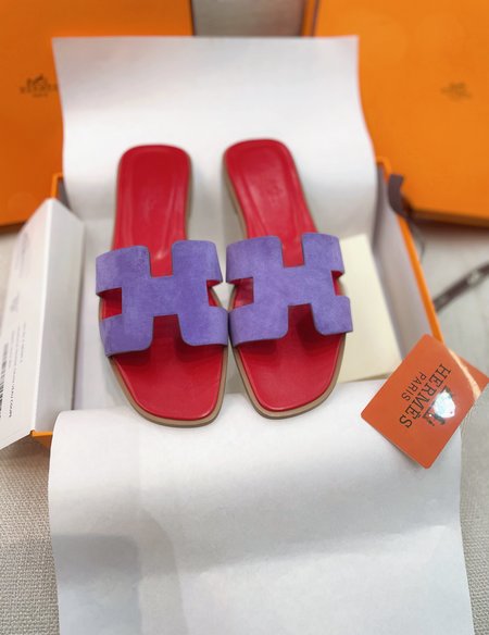 Hermes H Suede Oran Flat Slippers