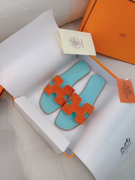 Hermes H Suede Oran Flat Slippers