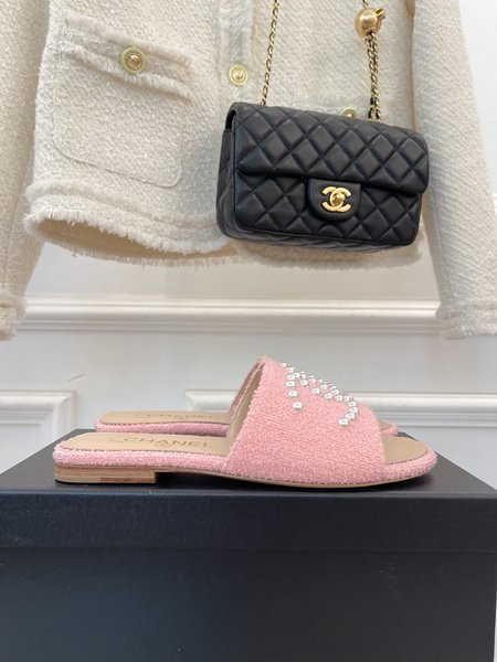 Chanel Camellia Pearl Slippers