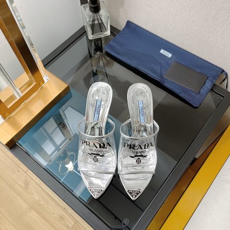 Prada Transparent Logo Heeled Slides