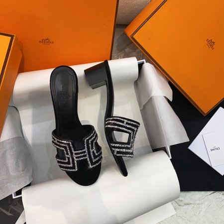 Hermes crystal diamond slippers