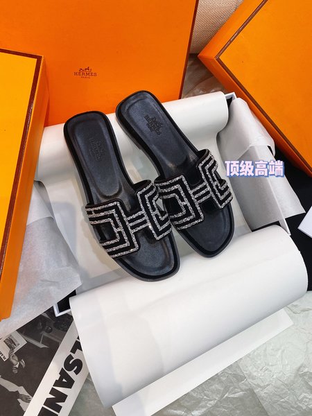 Hermes crystal diamond slippers