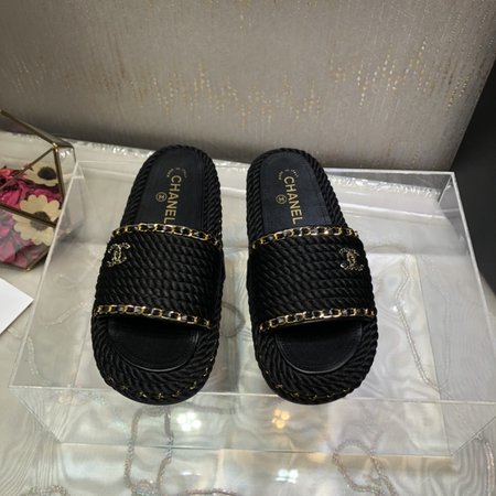 Chanel chain platform slippers