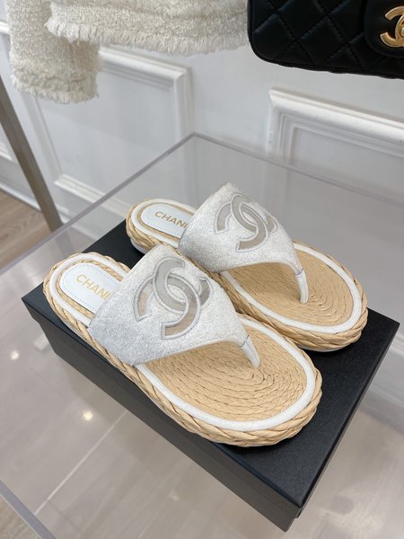 Chanel CC Straw Flip Flops