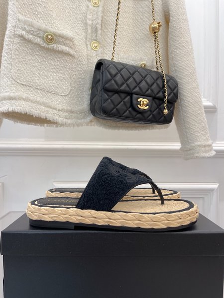 Chanel CC Straw Flip Flops