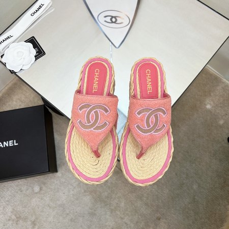 Chanel CC Straw Flip Flops