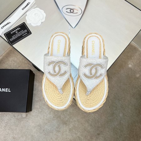 Chanel CC Straw Flip Flops