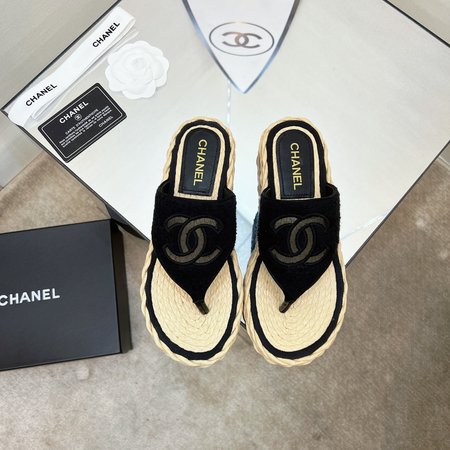 Chanel CC Straw Flip Flops