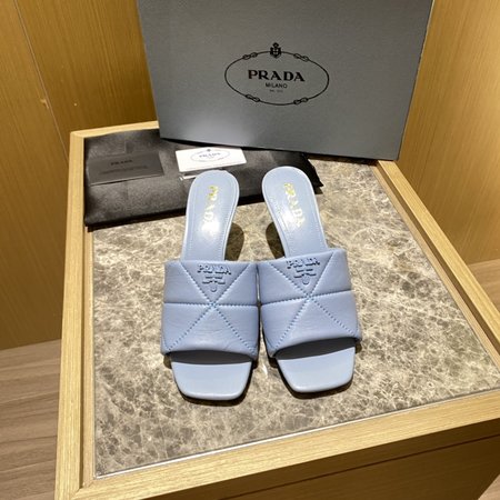 Prada Contrasting Logo Lambskin Slides