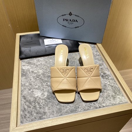 Prada Contrasting Logo Lambskin Slides