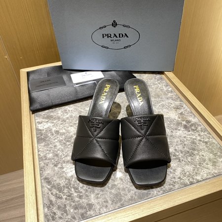 Prada Contrasting Logo Lambskin Slides