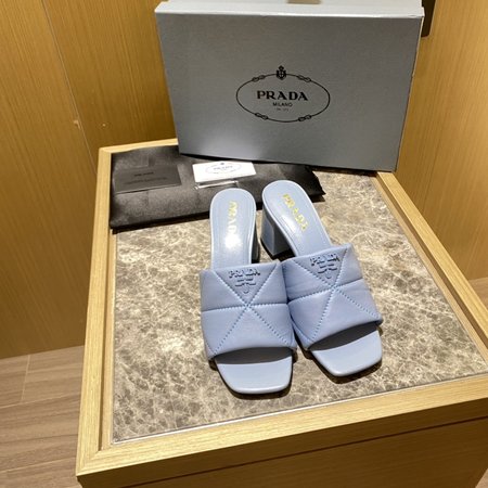 Prada Contrasting Logo Lambskin Slides