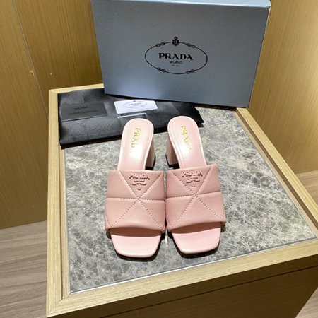 Prada Contrasting Logo Lambskin Slides