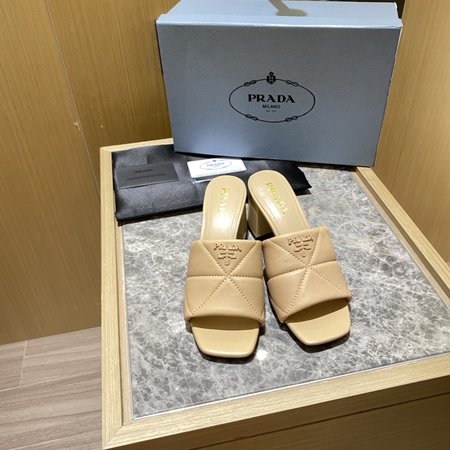 Prada Contrasting Logo Lambskin Slides