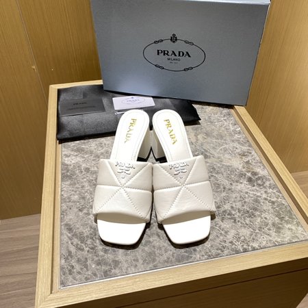 Prada Contrasting Logo Lambskin Slides