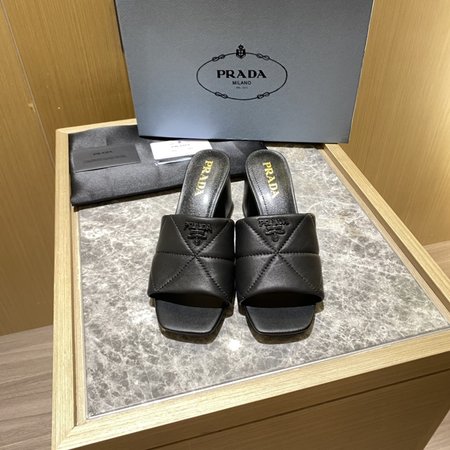 Prada Contrasting Logo Lambskin Slides