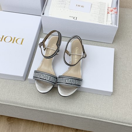 Dior Rhinestone Color Block Heeled Sandals